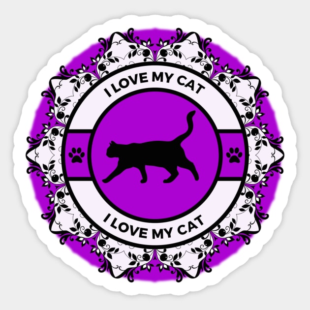 Purple/Violet I Love My Cat Sticker by Designs_by_KC